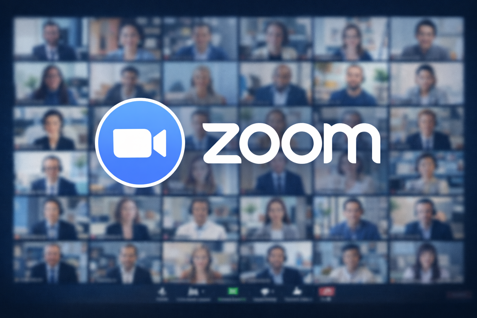 Ecrã de uma reunião Zoom em curso, com vários participantes em vista mosaico.